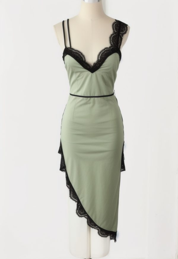 Asymmetric Lace Panel Midi Dress