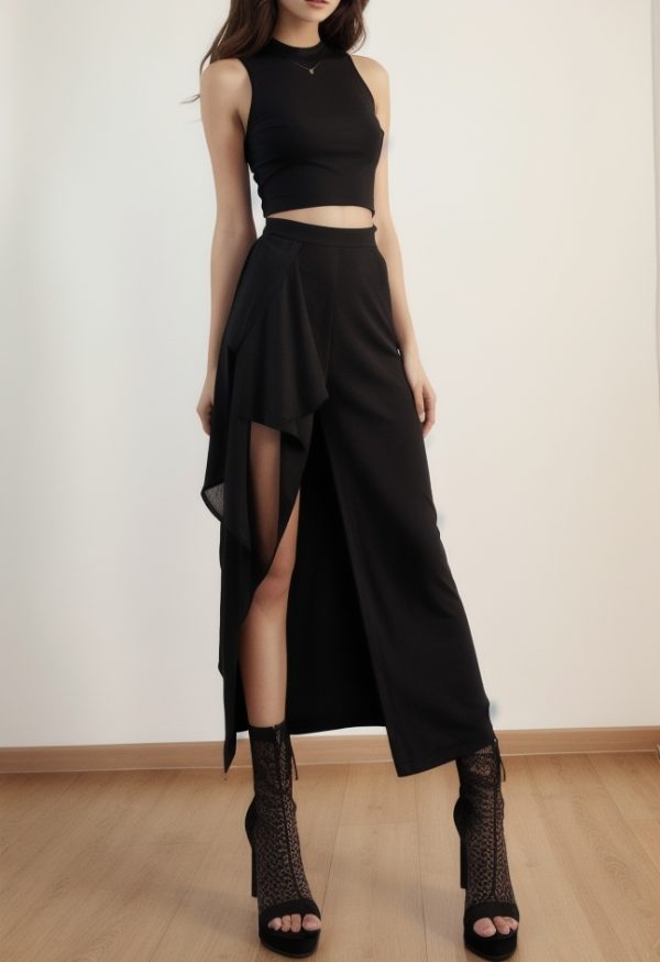 High Waist Irregular Split Goth Skirt